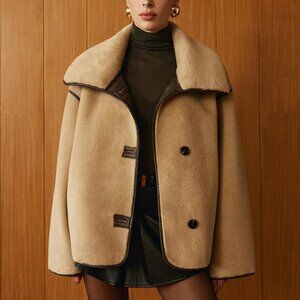 NWT! Commense Contrast Piping Shift Minky Coat